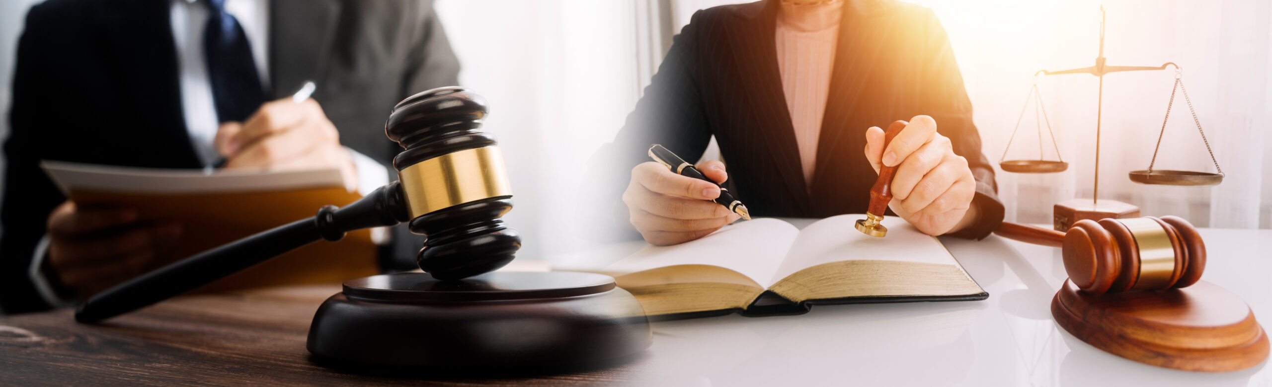Justice and law concept.Male judge in a courtroom with the gavel